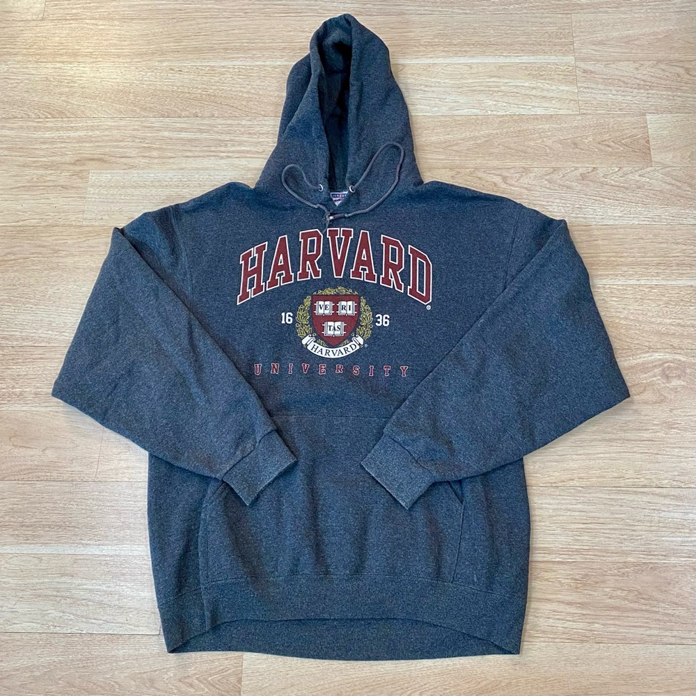 Vintage Harvard University Hoodie Men’s L Grey Jerzees Pullover Sweatshirt Y2K - Picture 4 of 8